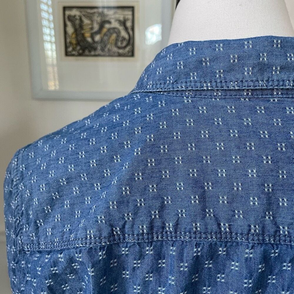 Talbots Pattern Chambray Button Up Shirt Blue M - image 3